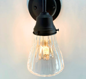 Thick Holophane Clear Glass Wall Sconce