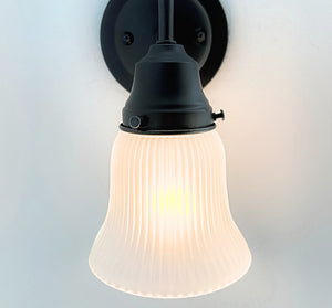 Frosted Bell-Shaped Holophane Glass Wall Sconce or Pendant Light