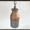 Rustic copper & galvanized metal barn pendant light, milk can design.