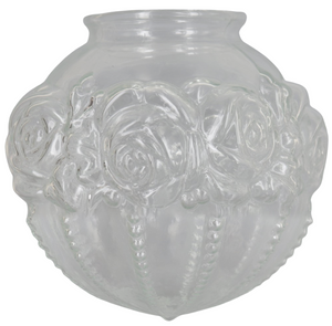 Clear glass globe replacement with embossed rose detailing; antique style.