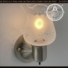 Antique 1960s etched glass wall sconce with grape design, antique brass finish, on/off switch.