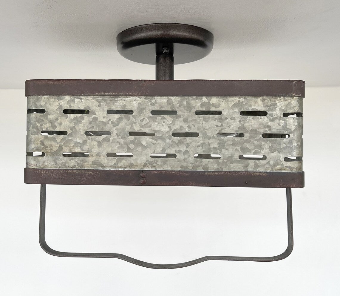 Rectangular Rustic Galvanized Ceiling Light Fixture