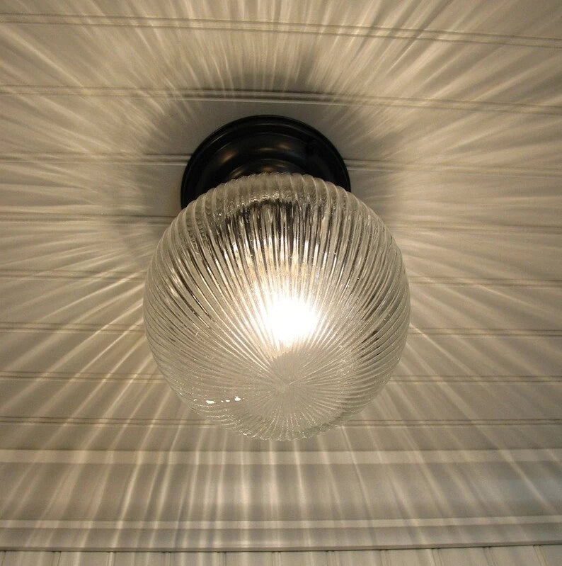 Large Holophane Glass Ceiling Light Fixture