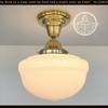 Brass Acorn Milk Glass Ceiling Light Fixture, opal semi-flush mount