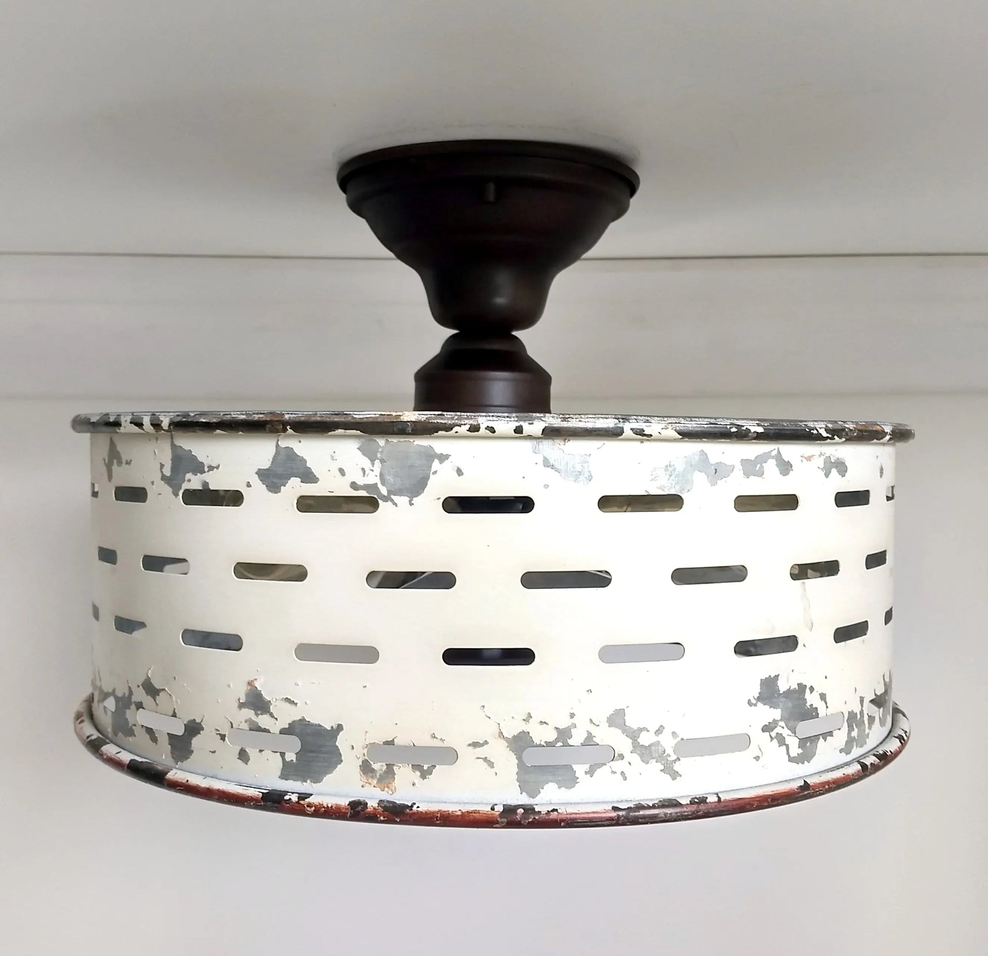 Rustic Galvanized Ceiling Light Farmhouse Fixture Chippy White - The Lamp Goods