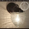 Acorn Glass Wall Sconce: Clear glass, dark bronze metal, The Lamp Goods.