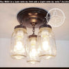 Mason jar quart chain trio light fixture, rustic farmhouse style