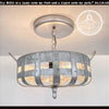 Petite Galvanized Strapped Metal Ceiling Light fixture; farmhouse style.