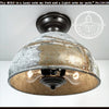 Rustic galvanized metal farmhouse ceiling light fixture, two-light, bronze finish.