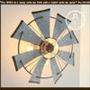 Galvanized windmill farmhouse wall sconce; three-light fixture with distressed metal finish.