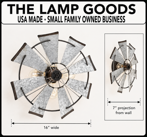 Galvanized Windmill Farmhouse STATIONARY Wall Sconce Light