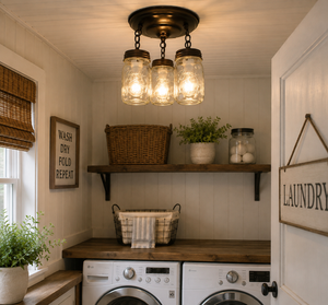 Mason Jar LIGHT FIXTURE New PINT Chain Trio - The Lamp Goods
