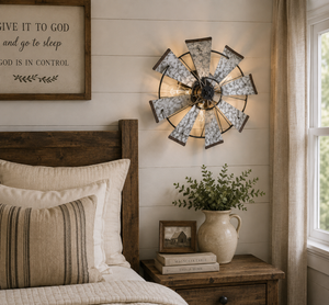 Galvanized Windmill Farmhouse STATIONARY Wall Sconce Light