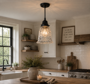 Clear Pressed 1950's Glass Pendant Light
