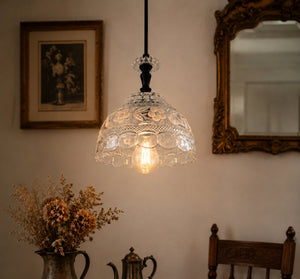 Vintage Cut Crystal Floral Dome Pendant Light
