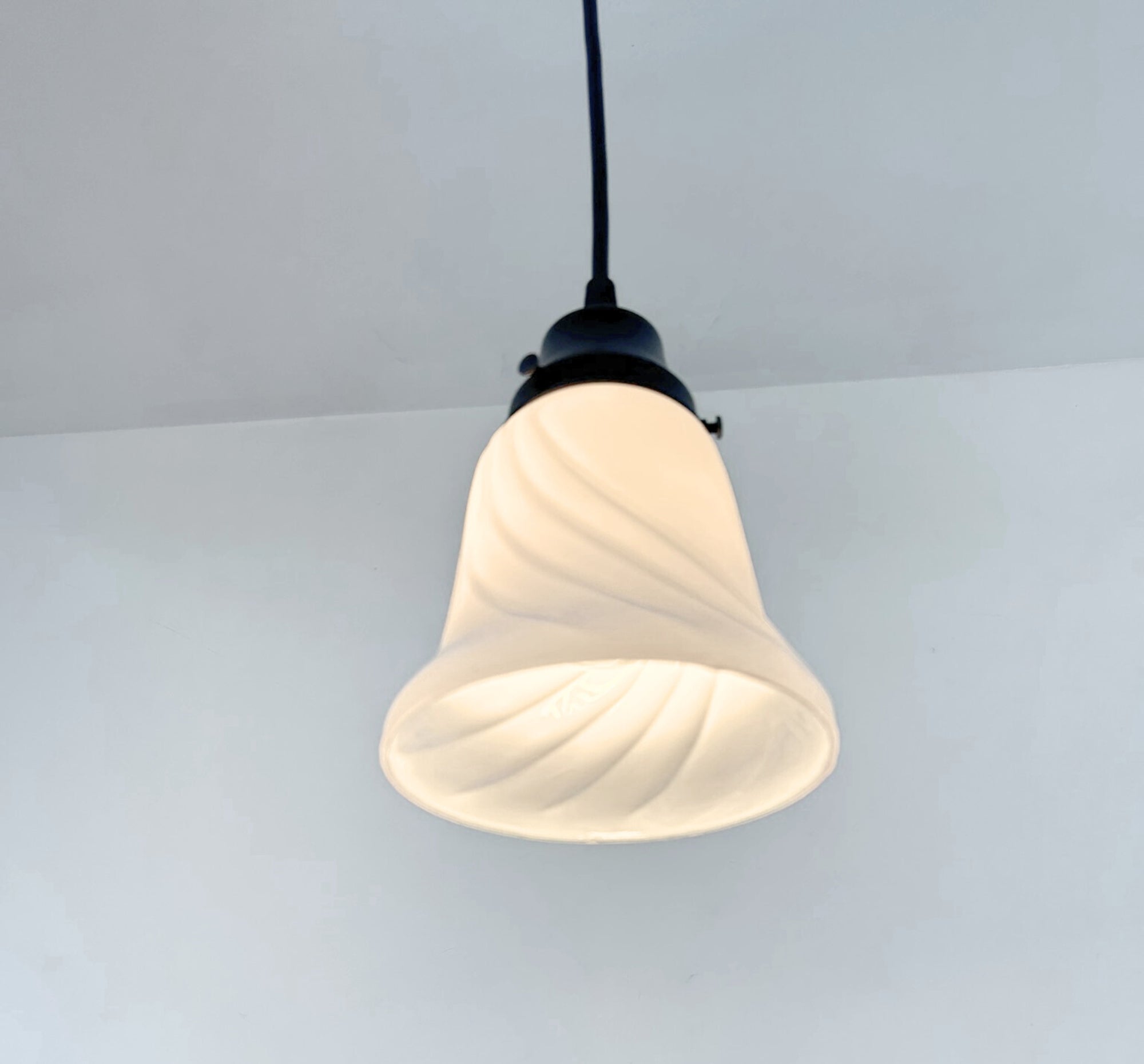 Milk Glass Embossed Swirl Pendant