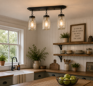 Mason Jar LIGHT FIXTURE Rectangular Chain Trio