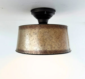 Copper-Edge Brass Toned Farm Drum Flush Mount | 12" Width