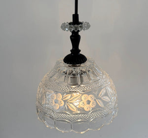 Vintage Cut Crystal Floral Dome Pendant Light