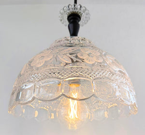 Vintage Cut Crystal Floral Dome Pendant Light