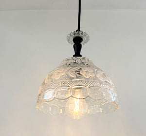 Vintage Cut Crystal Floral Dome Pendant Light