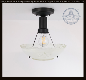 Antique Starburst Embossed Glass Ceiling Light