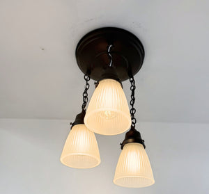 Frosted Vintage Holophane Ceiling Light Trio - The Lamp Goods