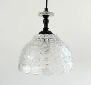 Vintage Cut Crystal Floral Dome Pendant Light