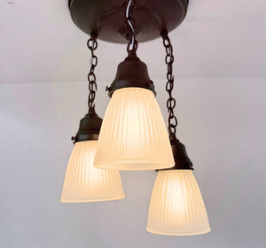 Frosted Vintage Holophane Ceiling Light Trio - The Lamp Goods