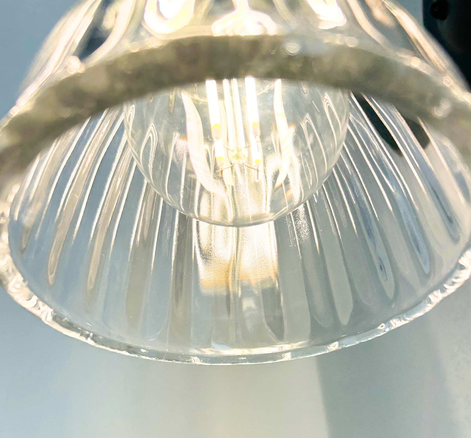 Thick Holophane Clear Glass Wall Sconce