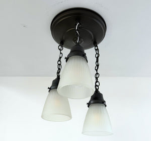 Frosted Vintage Holophane Ceiling Light Trio - The Lamp Goods