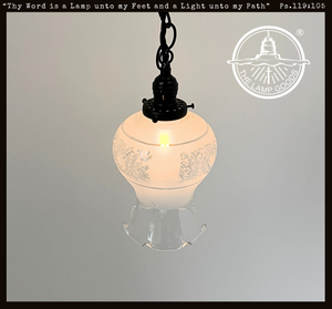 Antique Floral Etched Glass Pendant