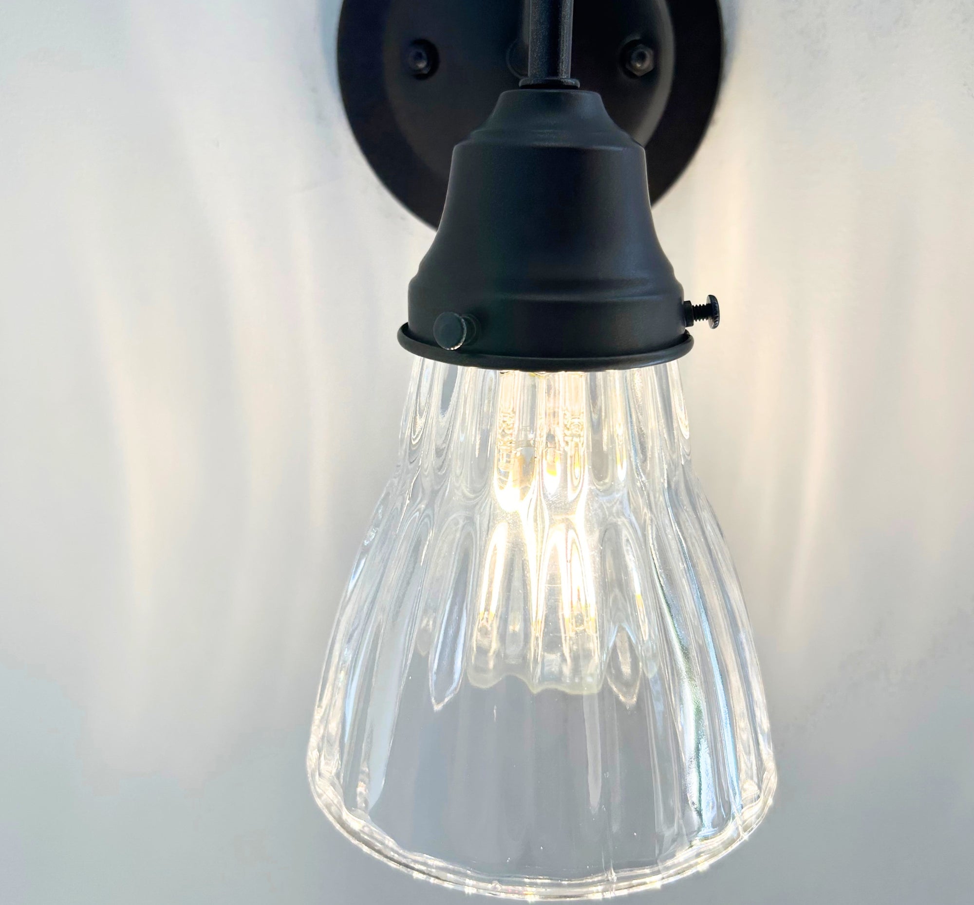 Thick Holophane Clear Glass Wall Sconce