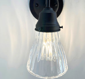 Thick Holophane Clear Glass Wall Sconce