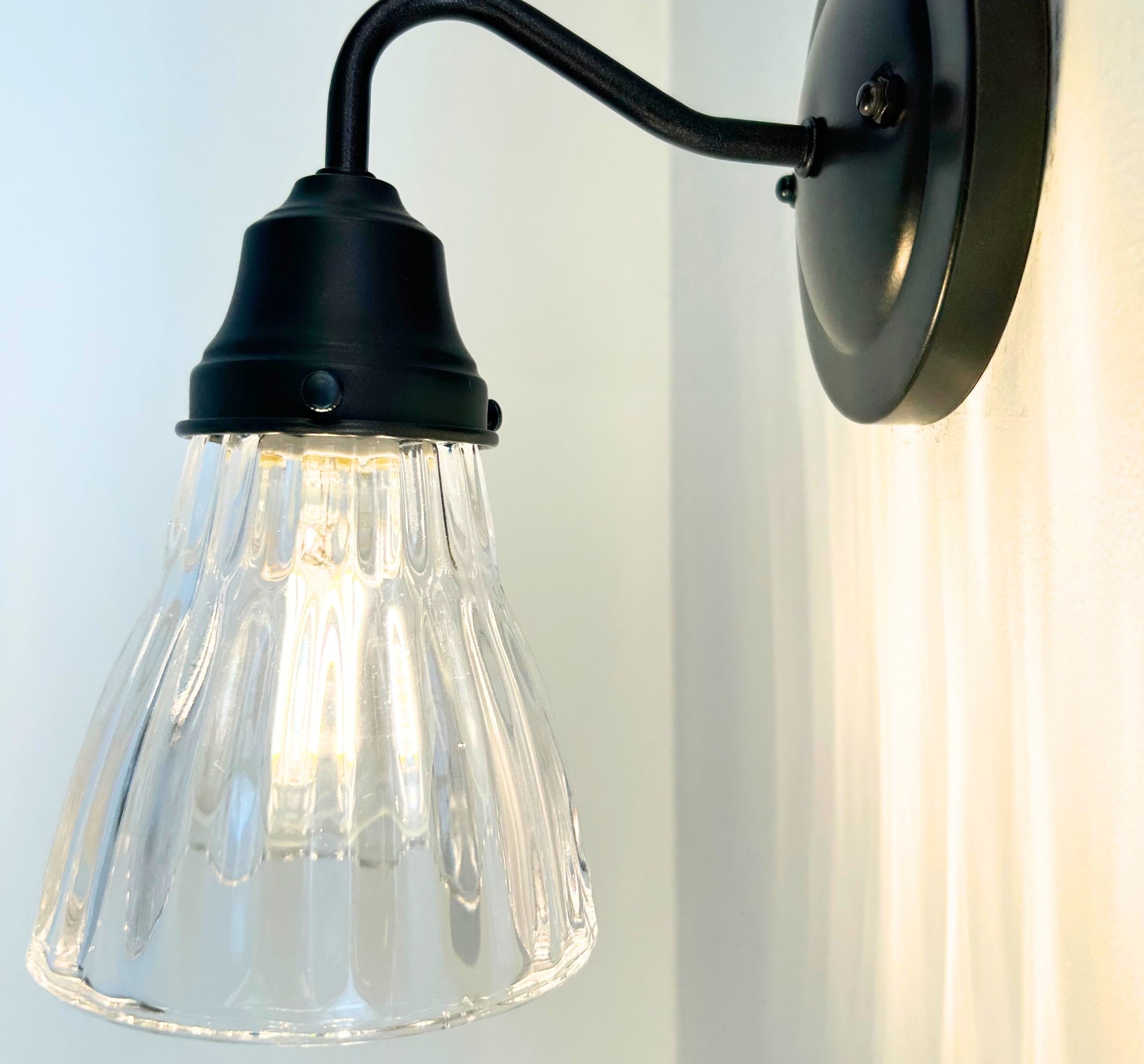 Thick Holophane Clear Glass Wall Sconce