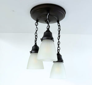 Frosted Vintage Holophane Ceiling Light Trio - The Lamp Goods