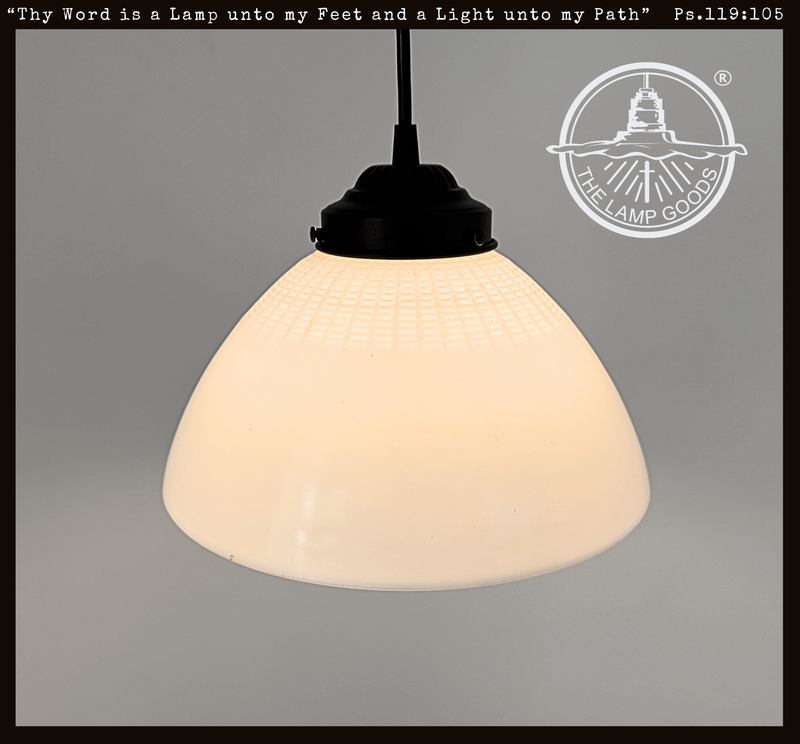 Rare Antique Partial Waffle Milk Glass Pendant