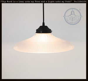 Salvaged Antique Holophane Wide Flare Frosted Pendant