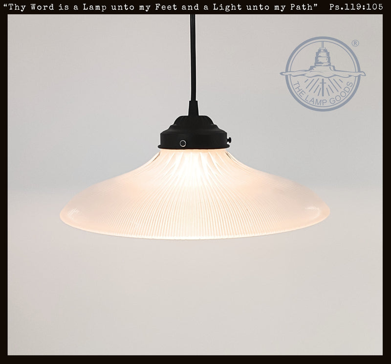 Salvaged Antique Holophane Wide Flare Frosted Pendant