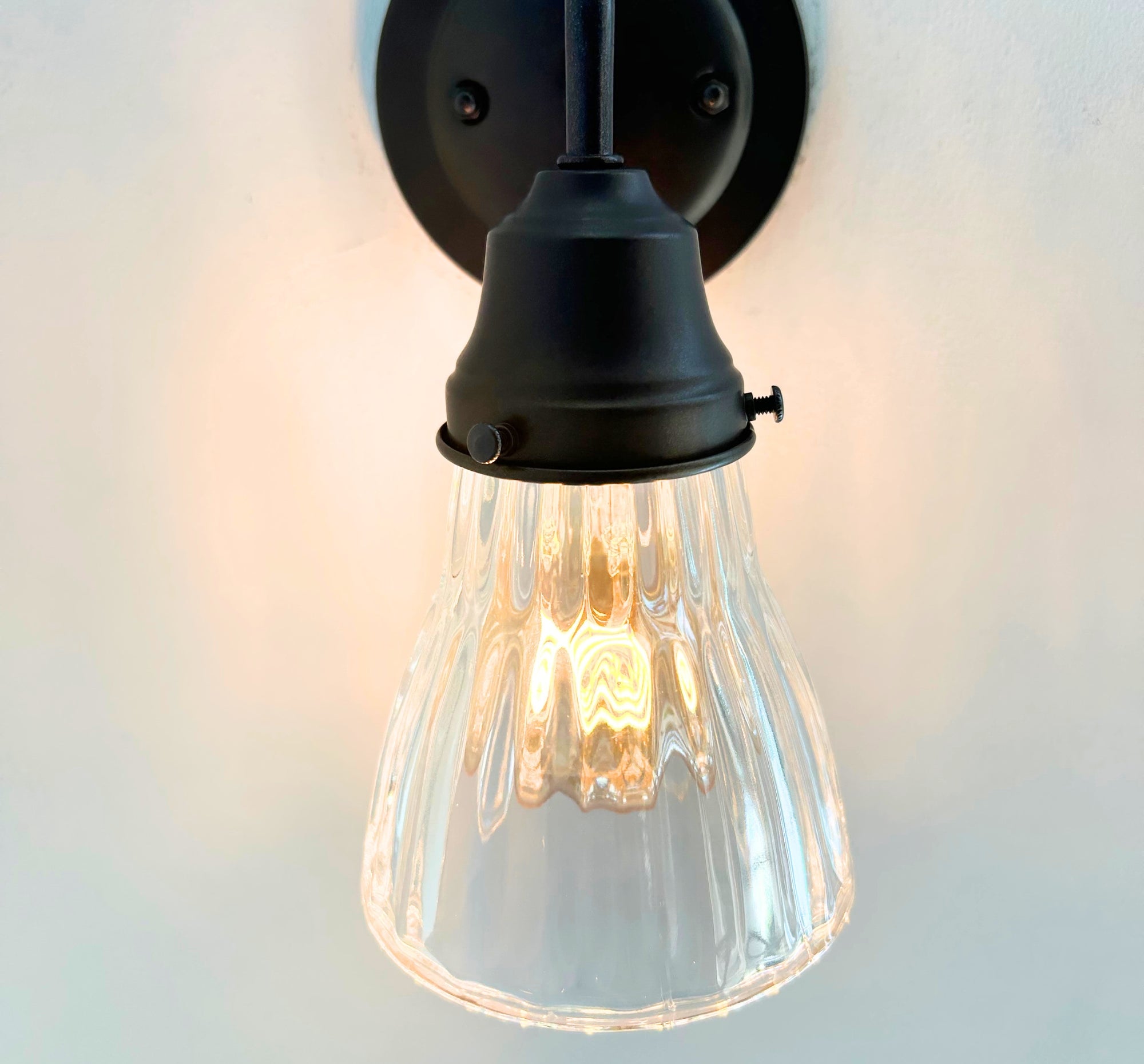 Thick Holophane Clear Glass Wall Sconce