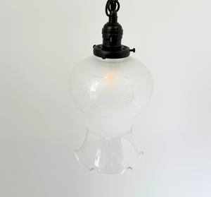 Antique Floral Etched Glass Pendant