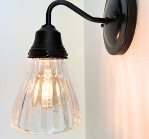 Thick Holophane Clear Glass Wall Sconce