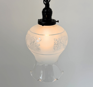 Antique Floral Etched Glass Pendant