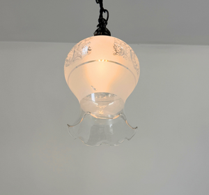 Antique Floral Etched Glass Pendant