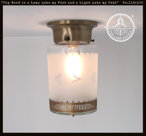 Vintage Frosted Scallop Cylinder Ceiling Light