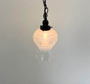 Antique Floral Etched Glass Pendant