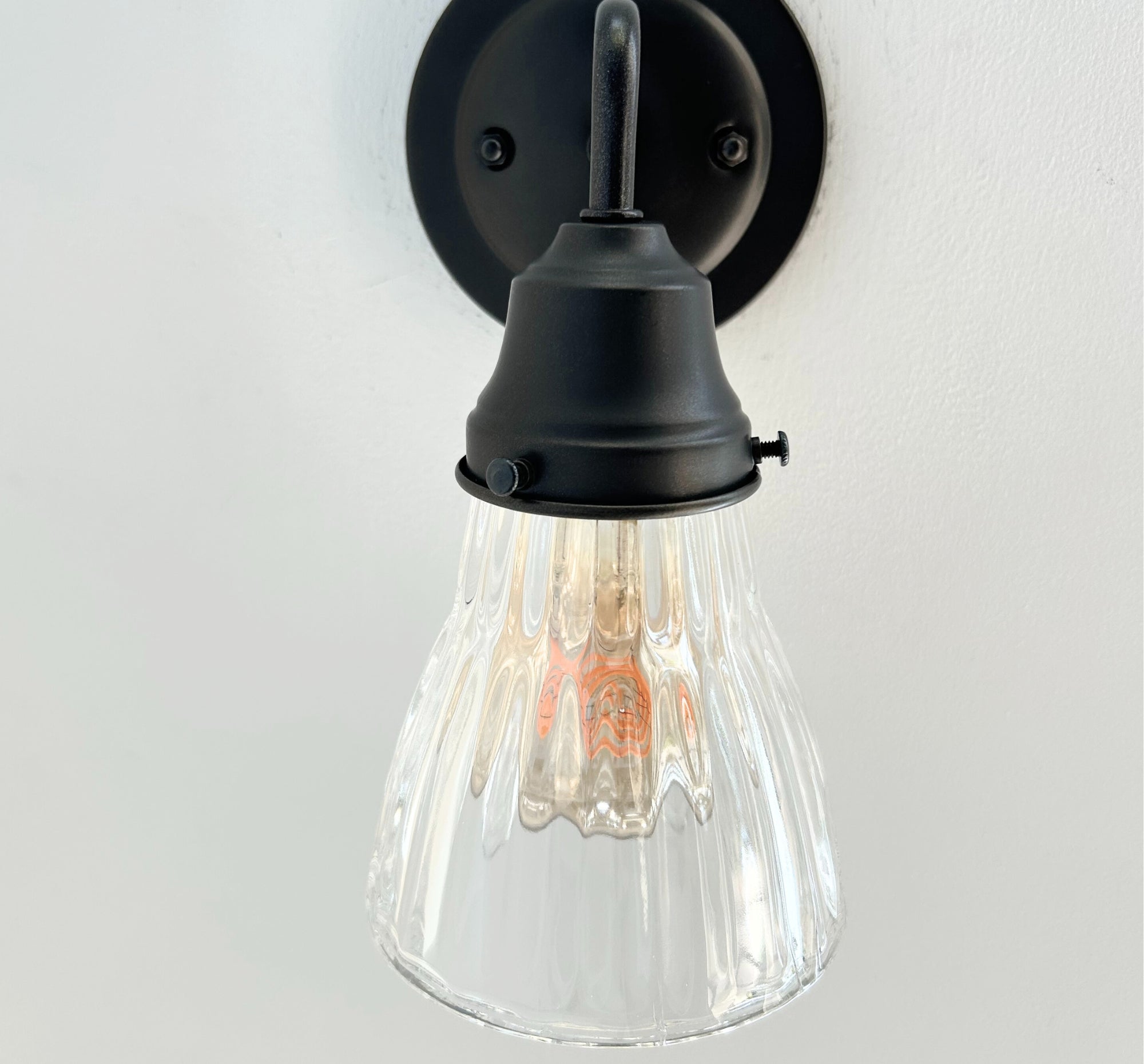 Thick Holophane Clear Glass Wall Sconce