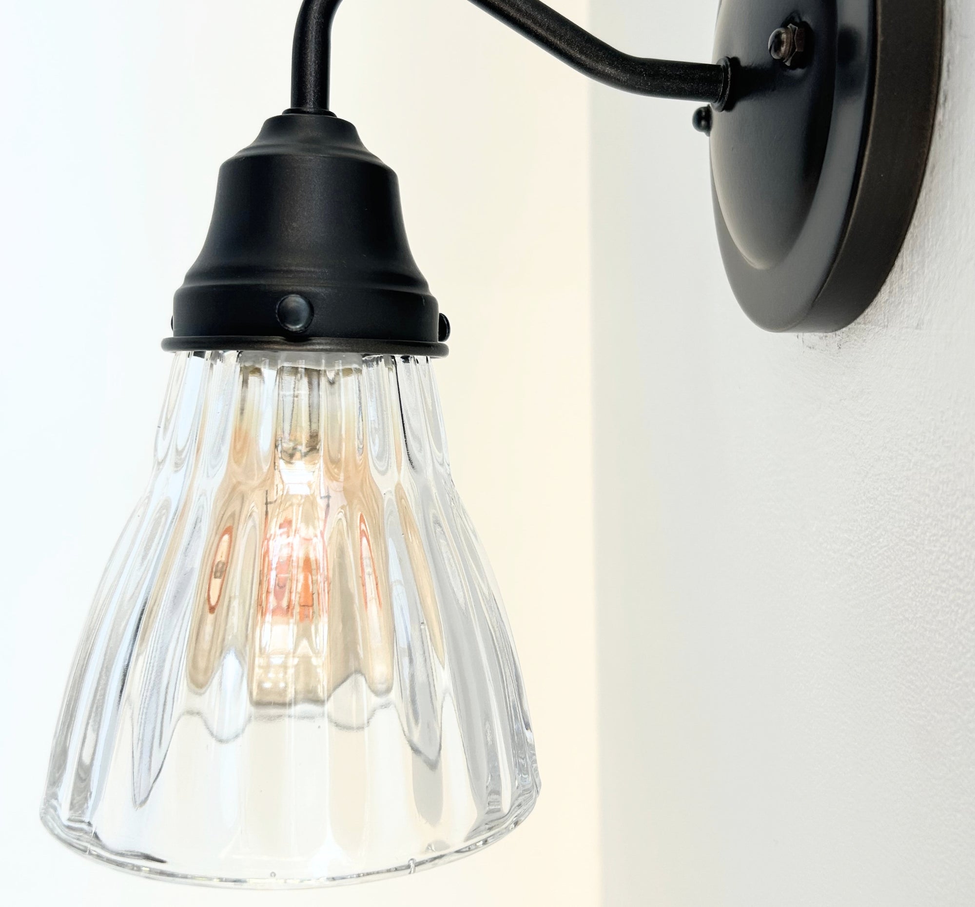 Thick Holophane Clear Glass Wall Sconce
