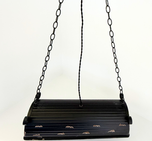 Black Distressed Rustic Dome Pendant Light — shown to scale