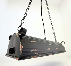 Black Distressed Rustic Dome Pendant Light — side view